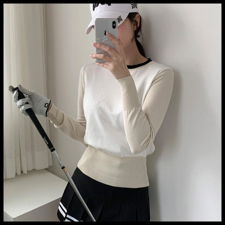 여성 본배색라운드니트