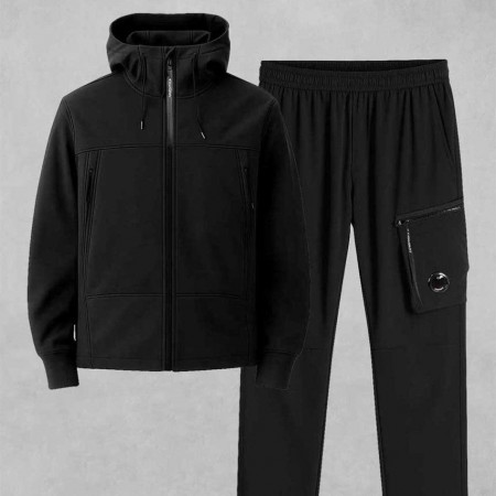 씨피컴퍼니 스트레치 소프트쉘-R 고글 기모 후드 자켓 & 스트레치 U16 기모 밴딩 팬츠 셋 #2699