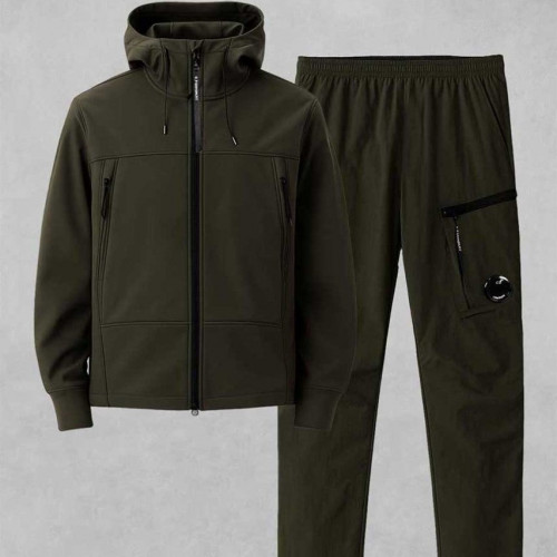 씨피컴퍼니 스트레치 소프트쉘-R 고글 기모 후드 자켓 & 스트레치 U16 기모 밴딩 팬츠 셋#2698