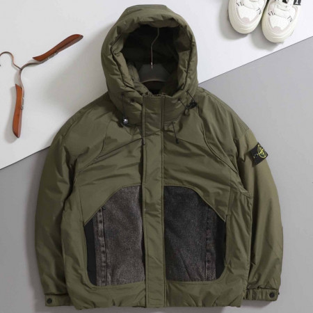 스톤아일랜드 [ S.T ] 수입 나일론메탈 TC 에코닐 다운 자켓 -카키-