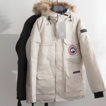 캐나다구스 클래식 로고 털넥 후드 카고 패딩