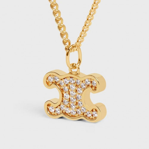 셀린느 트리옹프 라인 스톤 네크리스 로듐 피니시 브라스&크리스탈 골드