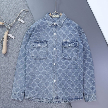 몽클레어 그레노블 레터링 로고 워싱 데님 셔츠#3391