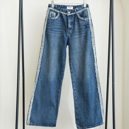 샤넬 수입 빈티지 블랙자수 그런지 와이드 데님 팬츠