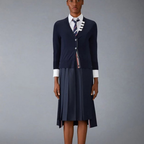 톰브라운 사선 저지 스티치 V넥 가디건 네이비